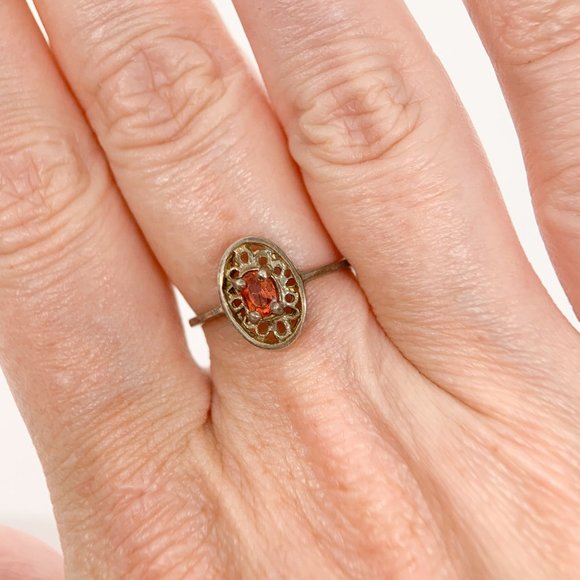 Vintage Orange Stone Delicate Sterling Silver SIZE 5.75 Ring - Picture 1 of 15